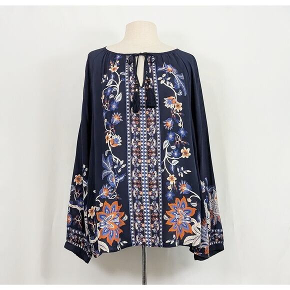 Chico's Tunic Top Navy Blue Floral Print Rising Blooms Misses Size 3.5 18 New - Picture 1 of 7